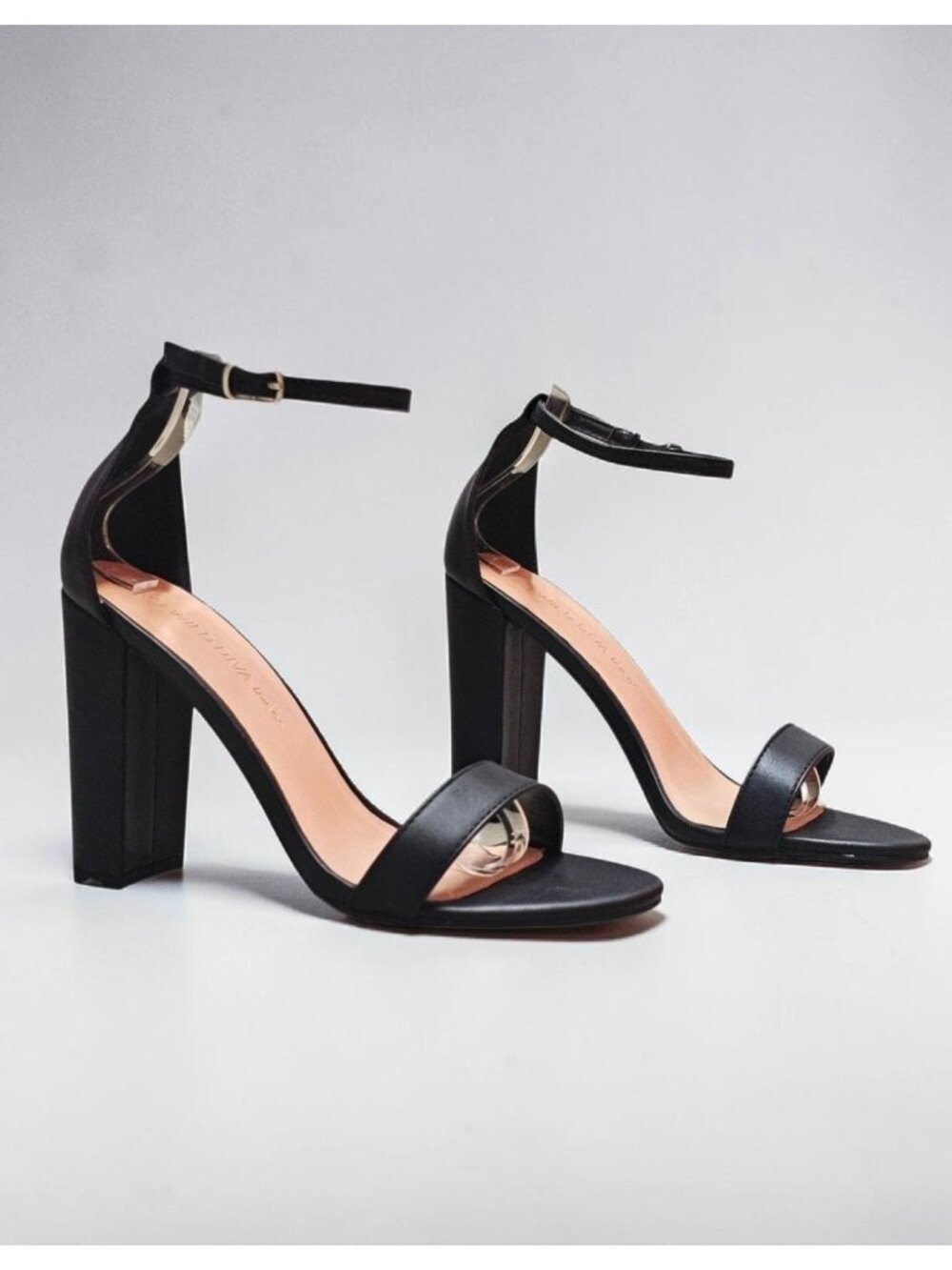 Black Chunky Heel Ankle Strap Sandals For Women Open Toe 4-Inch Heels Elegant &